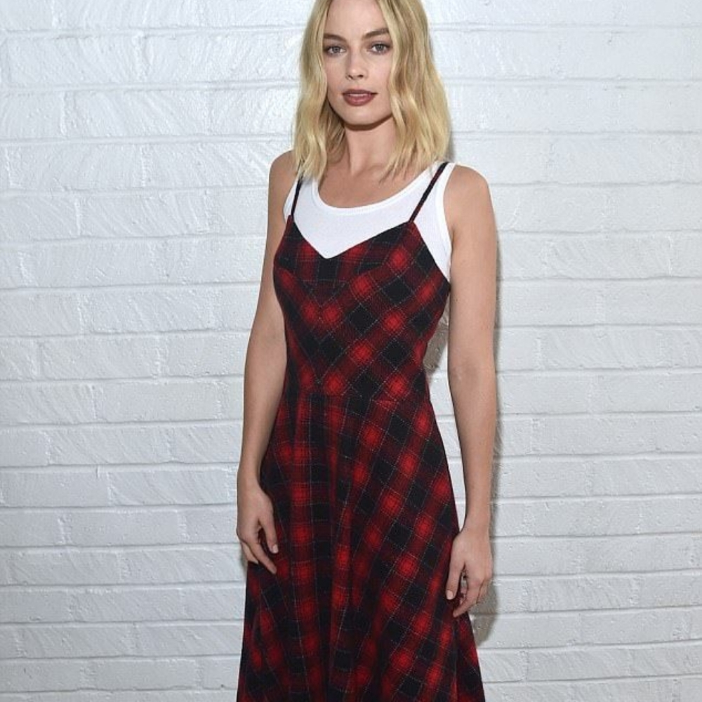 90s style red plaid spaghetti strap dress
